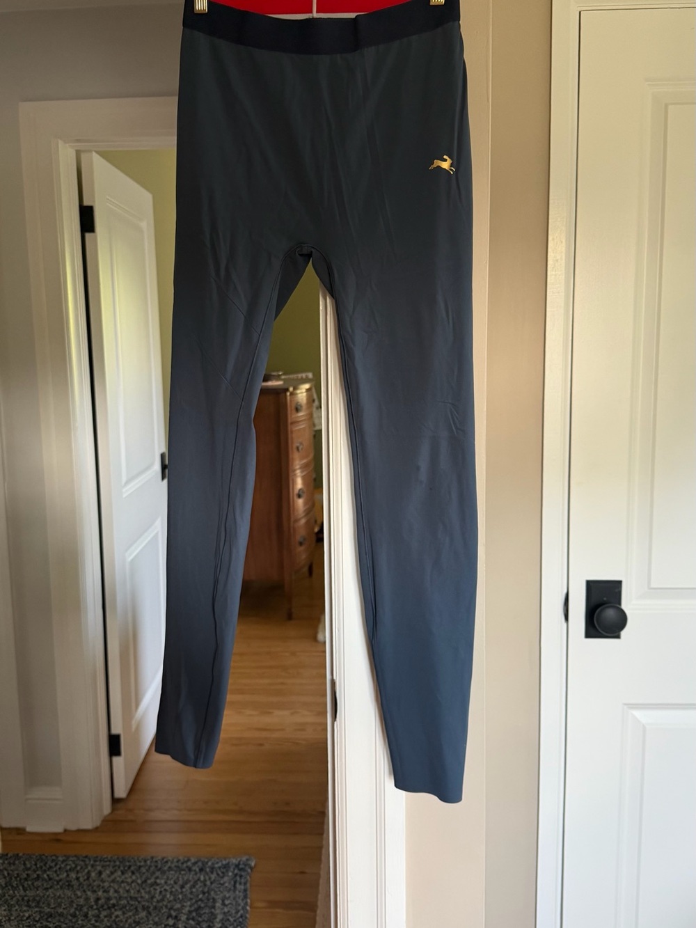 Tracksmith Men's Navy Blue Running Tights with Gold Logo